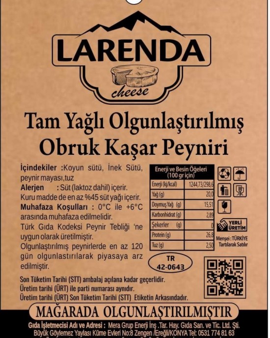 OBRUK KAŞAR PEYNİRİ - 1KG -