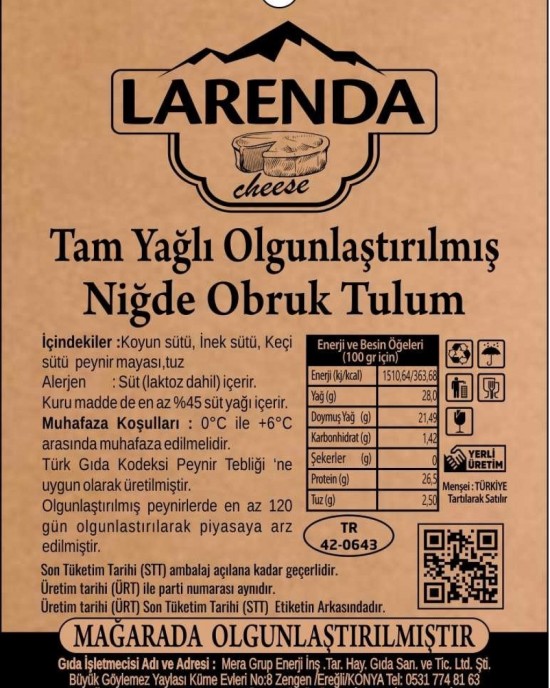 LARENDA OBRUK TULUM PEYNİRİ 500gr