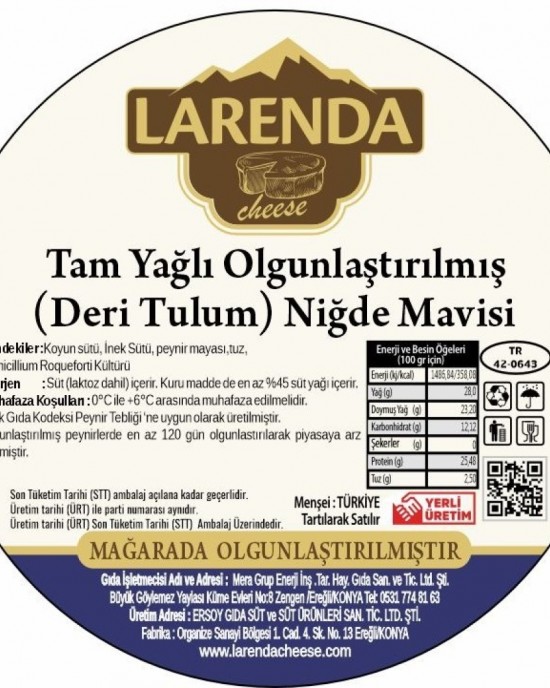 LARENDA CHEESE DERİ TULUM NİĞDE MAVİSİ